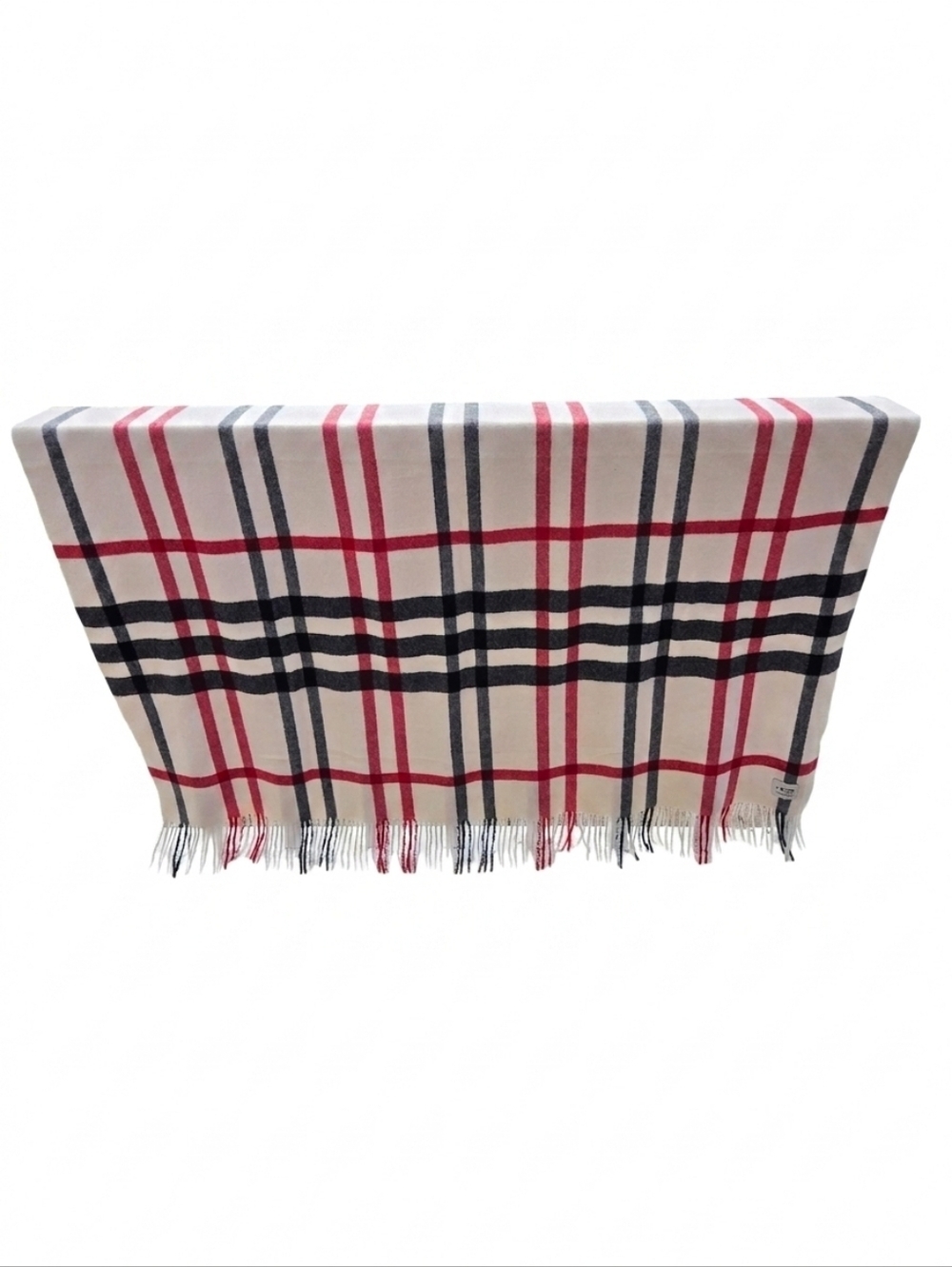 ​Nordstrom 100% Cashmere Throw 52" x 60" Beige Plaid Fringe Blanket Nova Check
